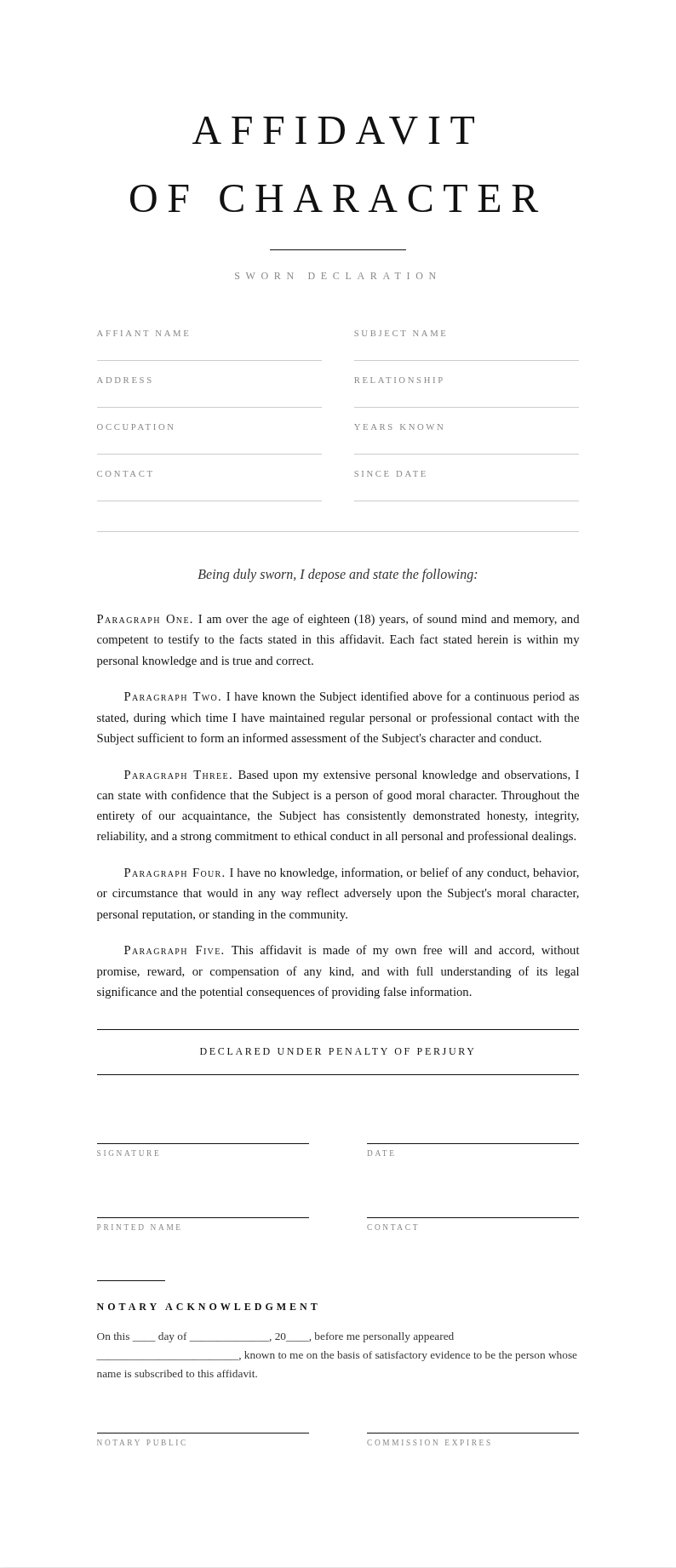 Typographic Pure Affidavit of Character